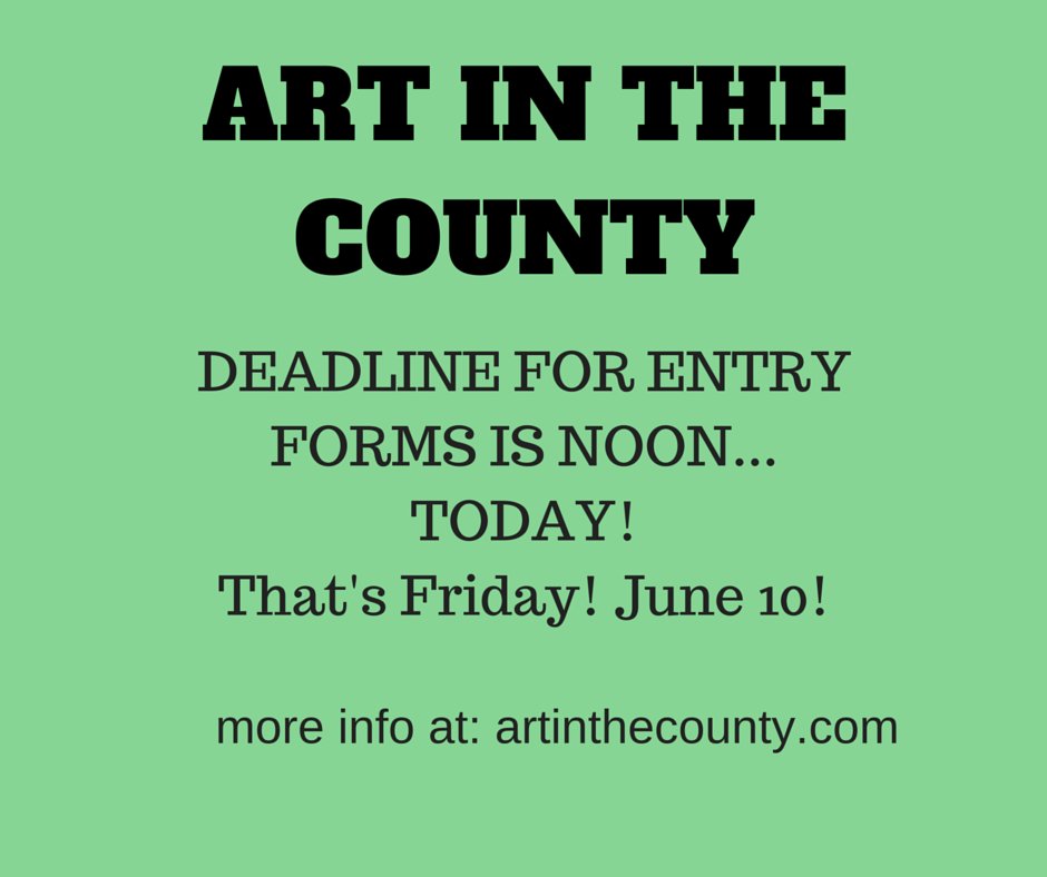 Deadline for <a href="/artinthecounty/">Art in the County</a> is noon TODAY! Do not dilly dally! #pecarts
