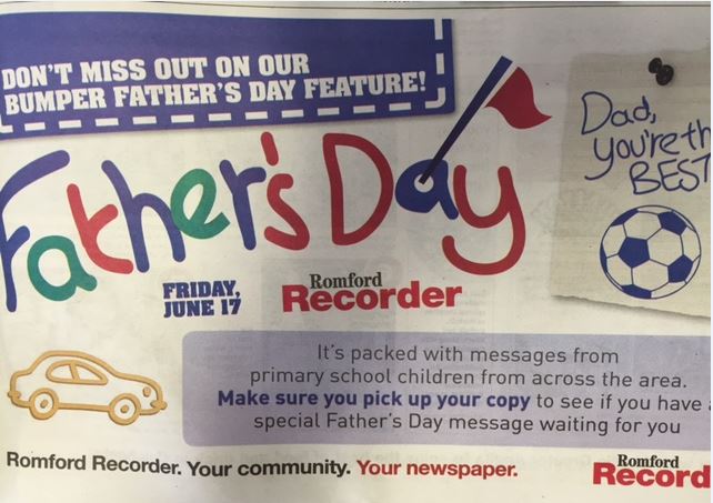 Bumper Father's Day Feature in today's paper. Is there a message inside the paper for you?