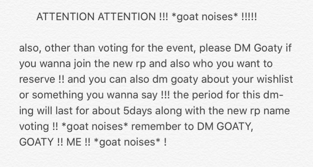 CRMLBASE's tweet photo. [ !!!!!!!! ] *GOAT NOISES* ATTENTION ATTENTION !!!!! PLEASE READ !!! https://t.co/QLaspAIybW