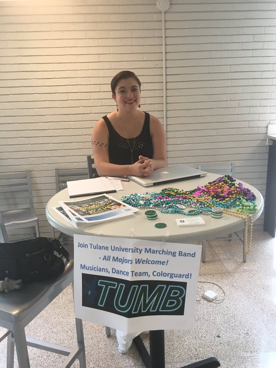 tulanebands's tweet photo. Are you at a @tulaneu orientation event this month? Come find our table at Bruff and talk with a TUMB member! https://t.co/GMYnjpFIkf