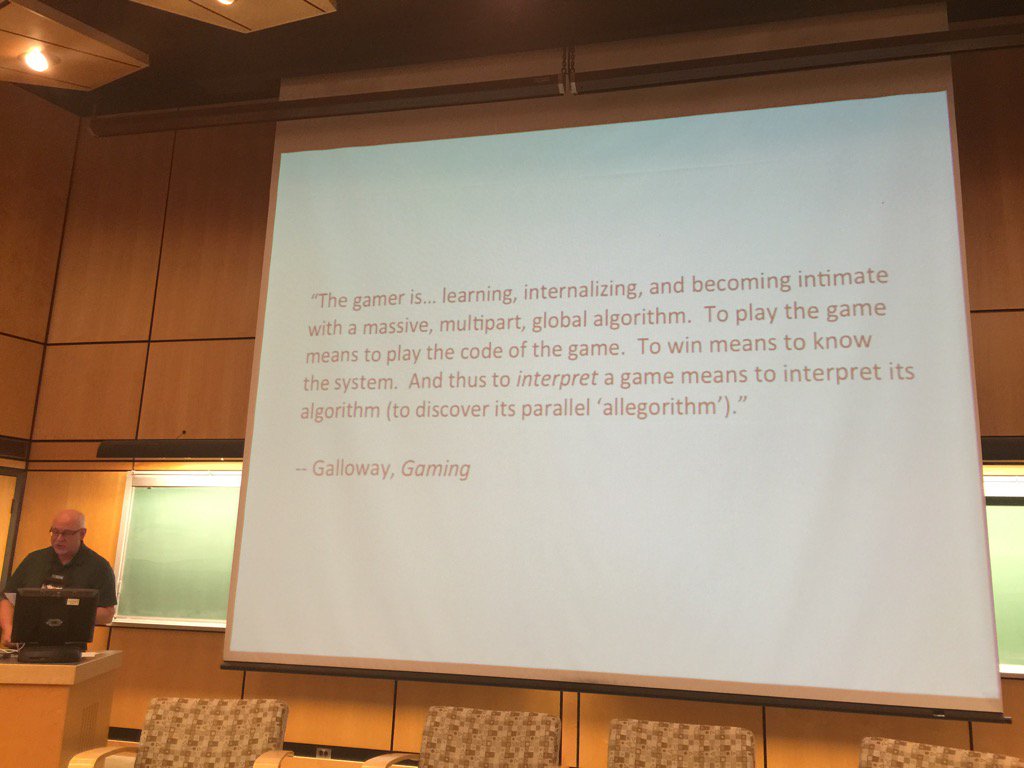 JenProf's tweet photo. Already deep into important distinctions via Moulthrop's talk. Now onto #Twine games #dhsi2016 #elit16 https://t.co/lFAjjMqkCT