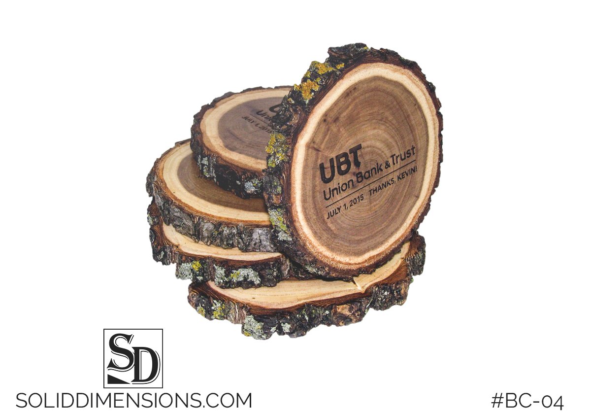 SolidDimensions's tweet image. Show off your clients brand name on our naturally beautiful bark on coasters! #promotionalproducts #Brand #promo