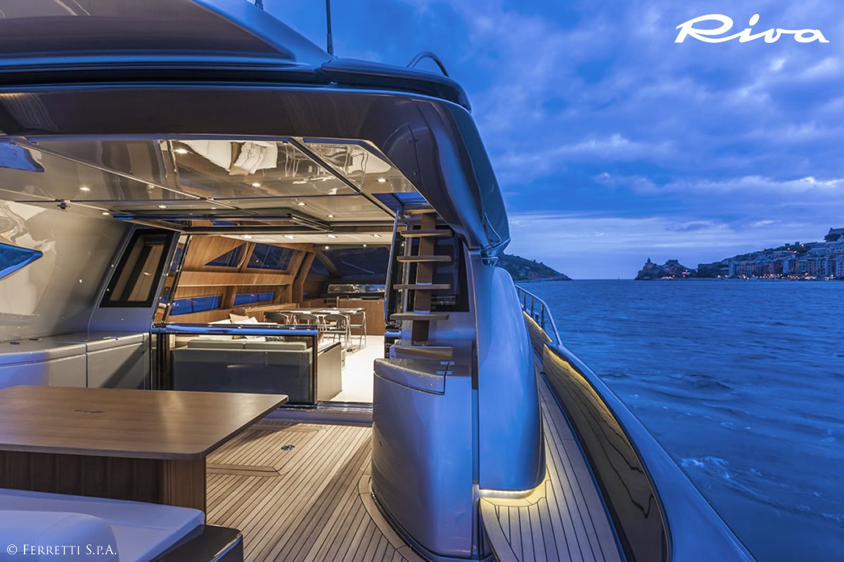 RivaYacht's tweet photo. The unique athmosphere given only by a Riva #Yacht 88' Domino Super. https://t.co/YYj0bzRoQq https://t.co/wamVY0QQRJ