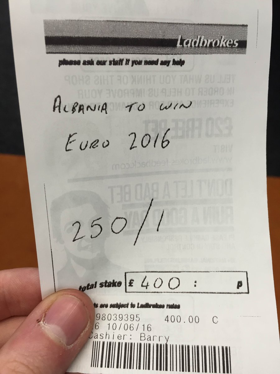 Ladbrokes's tweet image. Can Albania do a Leicester? This customer thinks so... #ALB #Euro2016