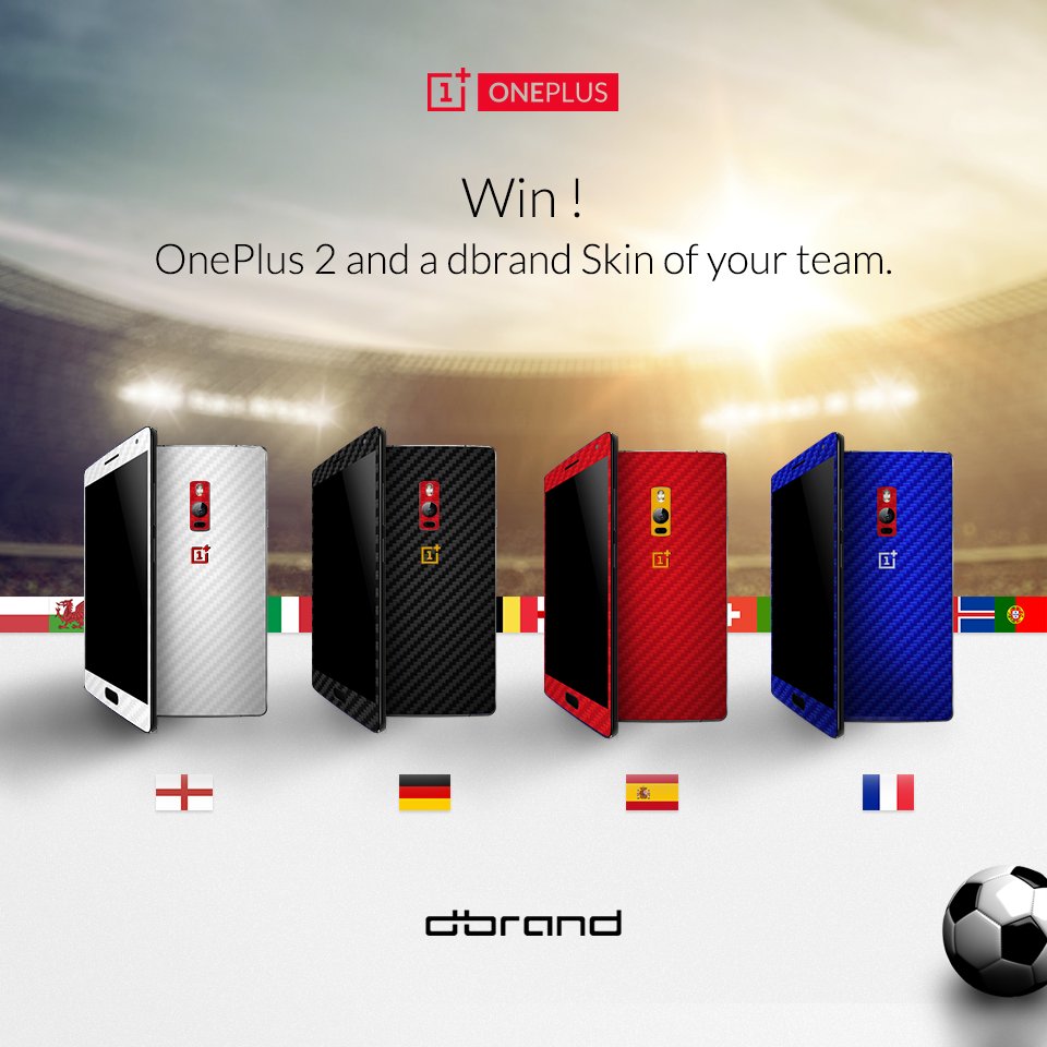 oneplus's tweet image. Win a customized #OnePlus2! To enter, follow the dbrand @robot, RT and tell us which team you support for #EURO2016!