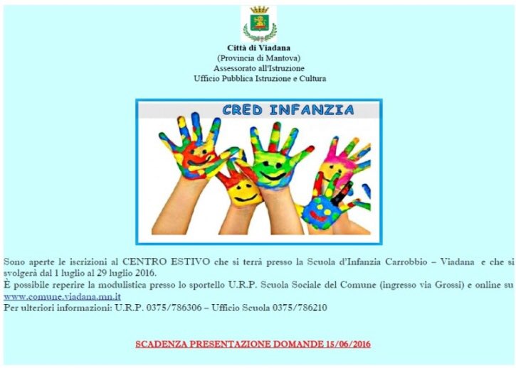 COMUNEDIVIADANA's tweet photo. APERTURA ISCRIZIONI AL CRED : 1 - 16 Giugno 2016 https://t.co/vFZkh3aELa https://t.co/DTu9aeO0ne