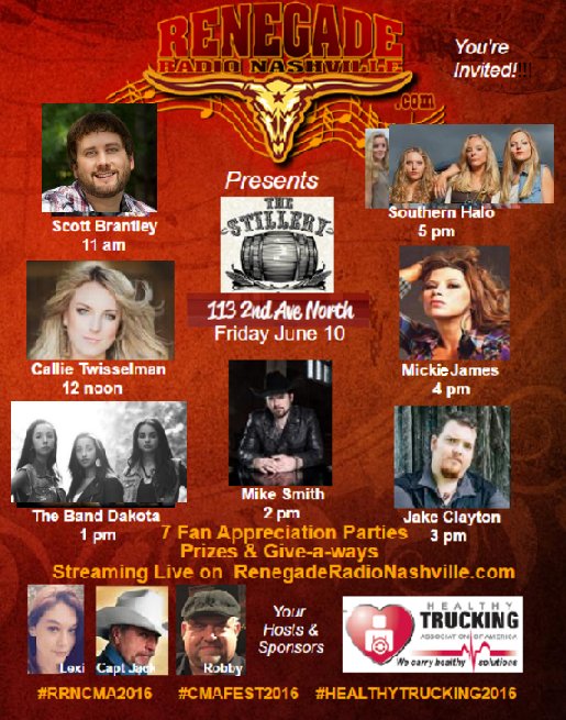 6/10 <a href="/StilleryNash/">The Stillery</a> #mikesmith <a href="/theJakeClayton/">Jake Clayton</a> <a href="/MickieJames/">Mickie James~Aldis</a> <a href="/3halos/">Kelli Mihaylo</a> WATCH renegaderadionashville.com  <a href="/healthytrucking/">Healthy Trucking of America</a>
