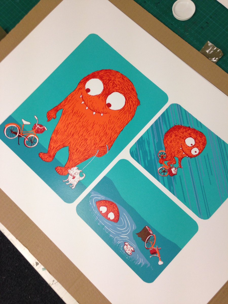 Four colour wonder finished today, looking good <a href="/oohwallart/">Anna Pharoah</a>!👌🏻🎨🚲 #screenprint #monster