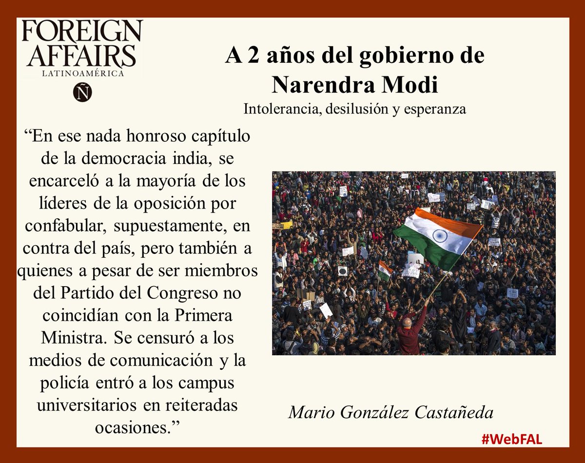 ForeignAffairsL's tweet image. En el marco de #ModiInMexico lee &quot;A 2 años del gobierno de @narendramodi&quot;: @mariogzzcastane goo.gl/1jCLOh