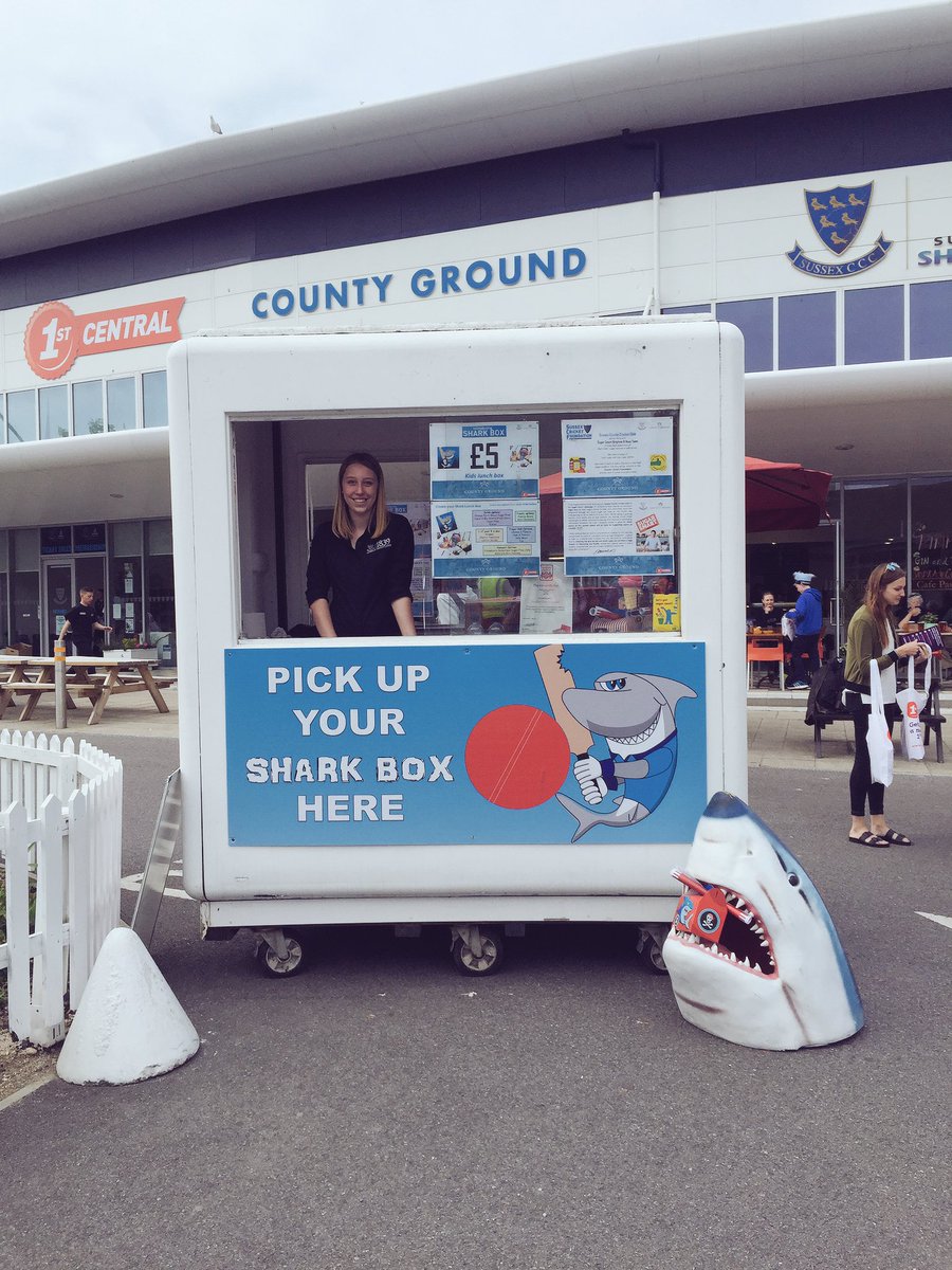 TheCountyGround's tweet photo. Kids lunch boxes available to pick up at front entrance @SussexCCC #SharkBox #SharksTogether https://t.co/ioWkdk6Ptn