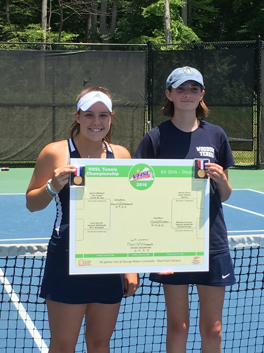 Woodsonathletic's tweet photo. @Woodsonathletic dynamic duo of Lexi Merrill and Jessica Willebeek-Lemair are VHSL State Champions! Congrats ladies! https://t.co/6TWaxCPuKQ