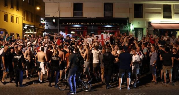 BarryMcColgan's tweet photo. That awkward moment when England fans chant "No Surrender to the IRA" while drinking in an Irish Bar 😂 https://t.co/jP1RLGxHjL