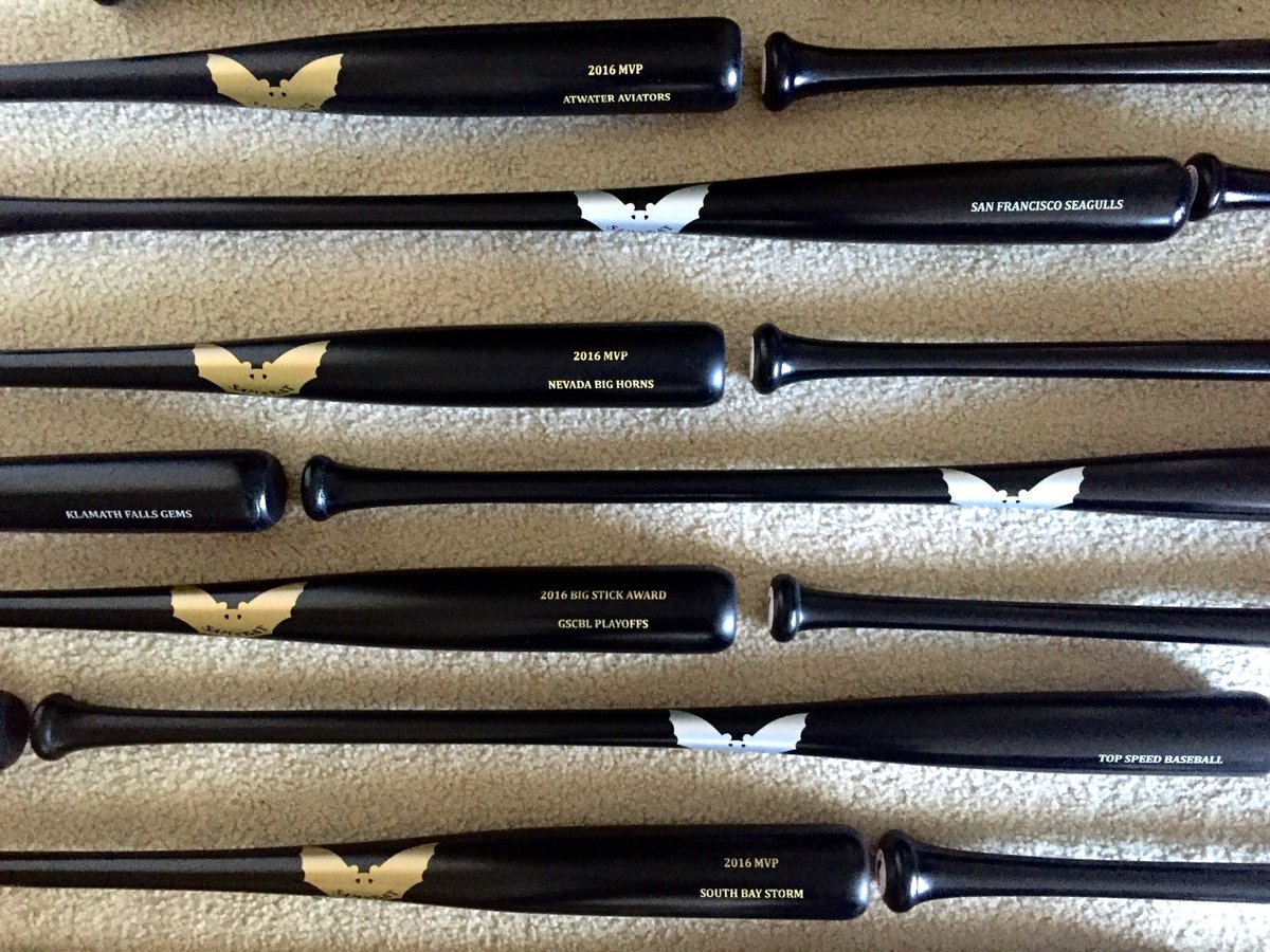 renobaseball's tweet photo. 2016 team MVP bats presented by  @SamBatCorp &amp; team Fungos are in! Plus #GSCBL playoffs Big Stick Award. #partners https://t.co/pjrvMQWV1o