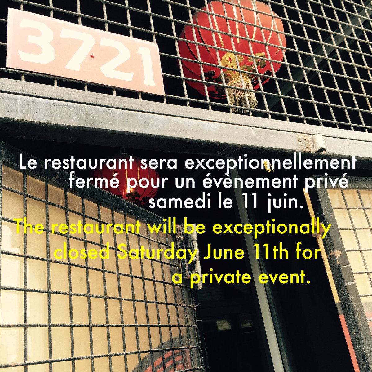 Nous serons ouverts au marché durant la journée. We'll be open at the market during the day.