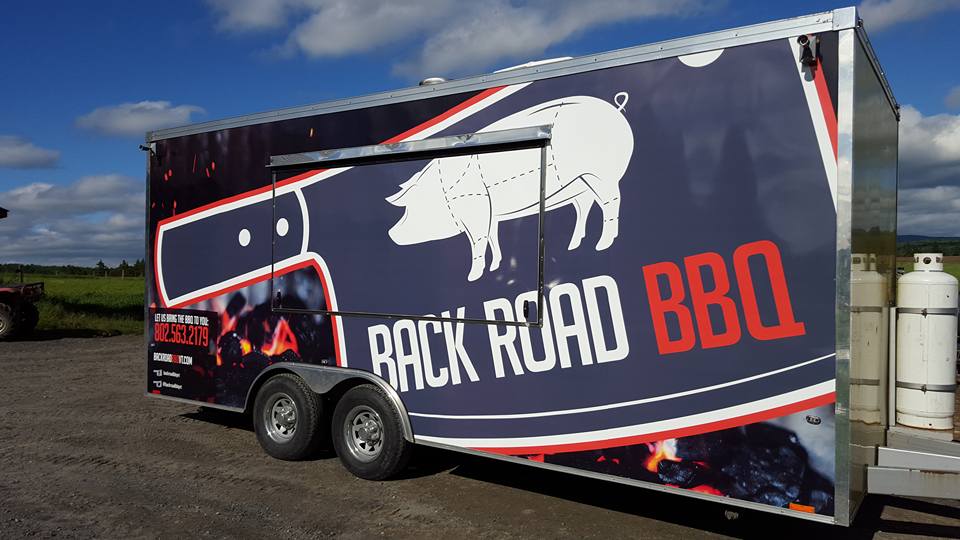backroadbbqvt's tweet photo. And then we got all fancy with real logo &amp; #trailergraphics for our #farm to #BBQ trailer. #Vermont #EatLocal https://t.co/EprBqmgOpa