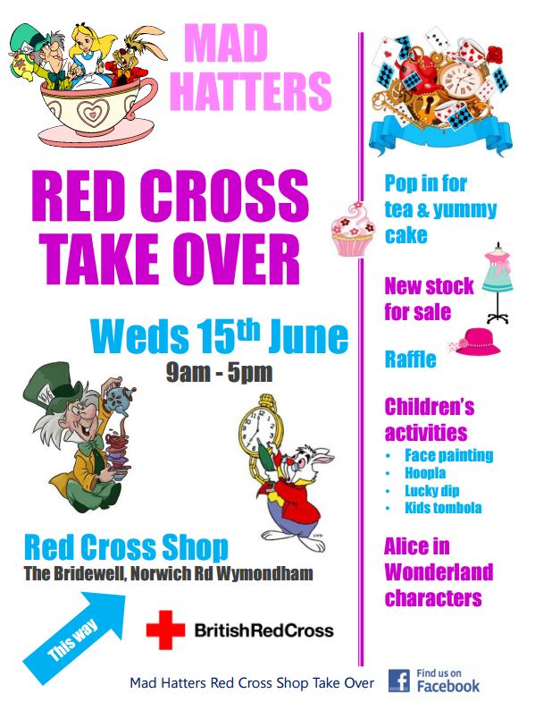 @VisitWymondham This event is on in Wymondham next Wednesday. Mad Hatters take over the Red Cross Shop for tea party