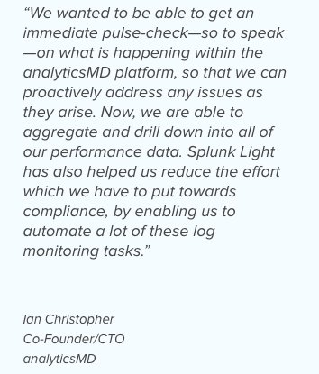 splunk's tweet image. Learn about how @analyticsMD protects the health of its #healthcare platform w/ #SplunkLight splk.it/1VQZ1jQ