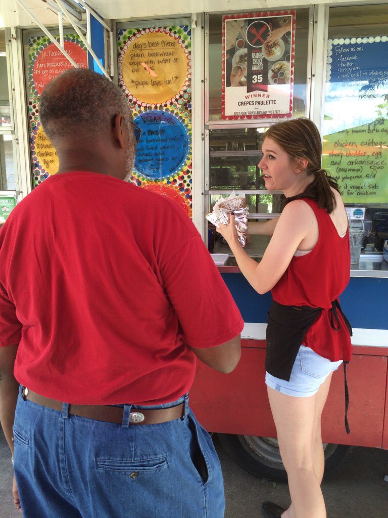 ruthreichl's tweet photo. My vote for pleasantest server on the planet. Crepes Paulette, Bentonville, Arkansas. https://t.co/InMTOwSYIj