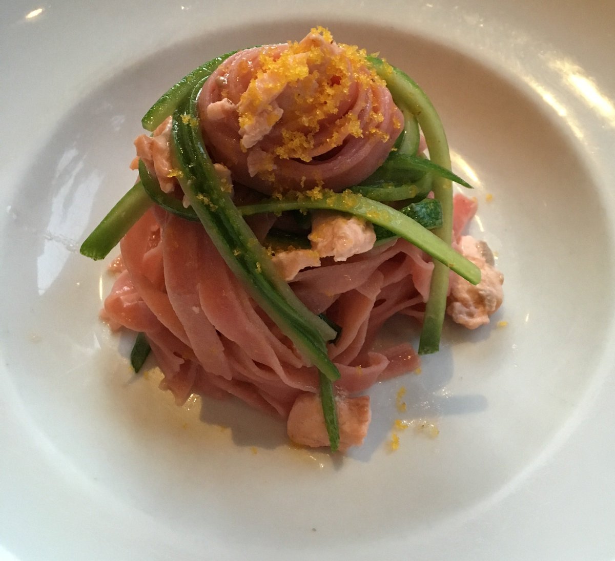 BaciAbbracci1's tweet photo. Red Beet Fettuccine with Salmon, zucchine and grated bottarga #baci&amp;abbracci #Friday #foodie #williamsburg https://t.co/f9Ka2g3IxF