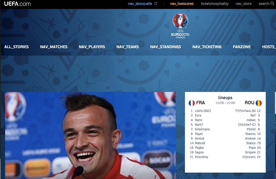 Bolcerek's tweet image. @uefaeuro probably should check your headers…on Europage Nav_players, Nav-Team, Nav-Standing. #badcoding #debug