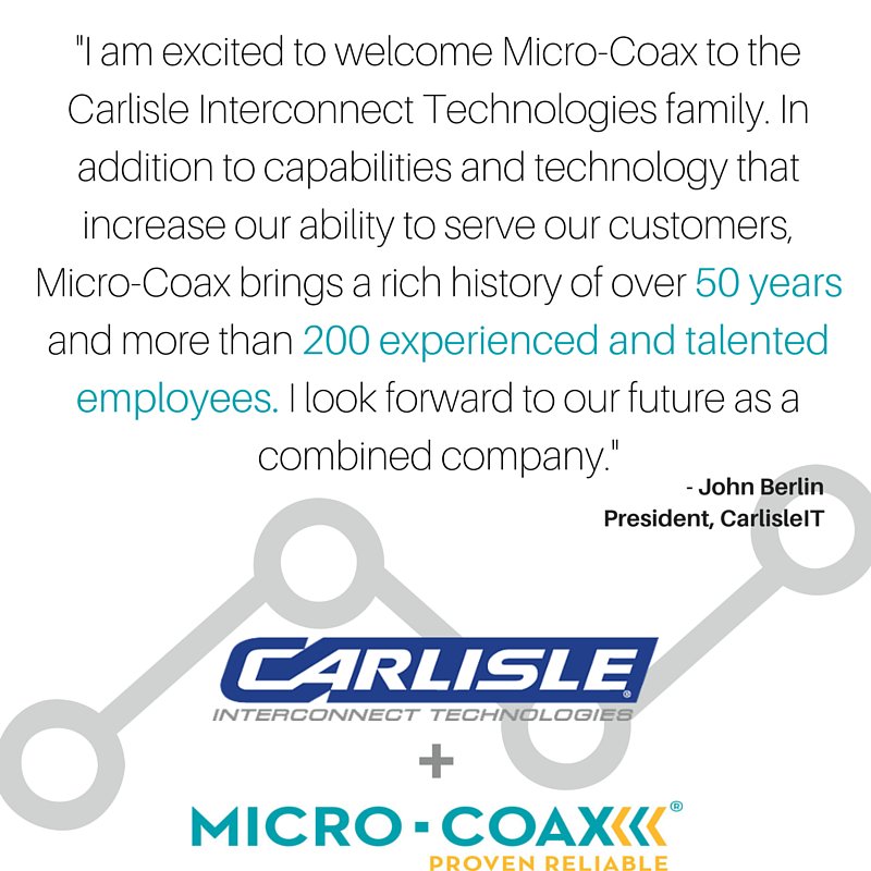 AmphenolCIT's tweet image. We are proud to welcome Micro-Coax to the CarlisleIT family! bit.ly/1VRhxIK