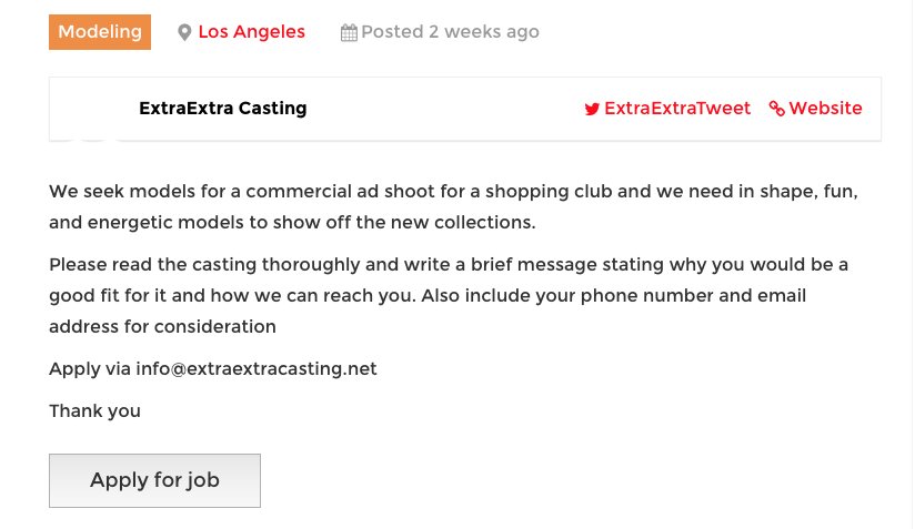 ExtraExtraTweet's tweet image. This ad is a scam! Extra Extra casting is not affiliated with the shopping club. do not submit for this.