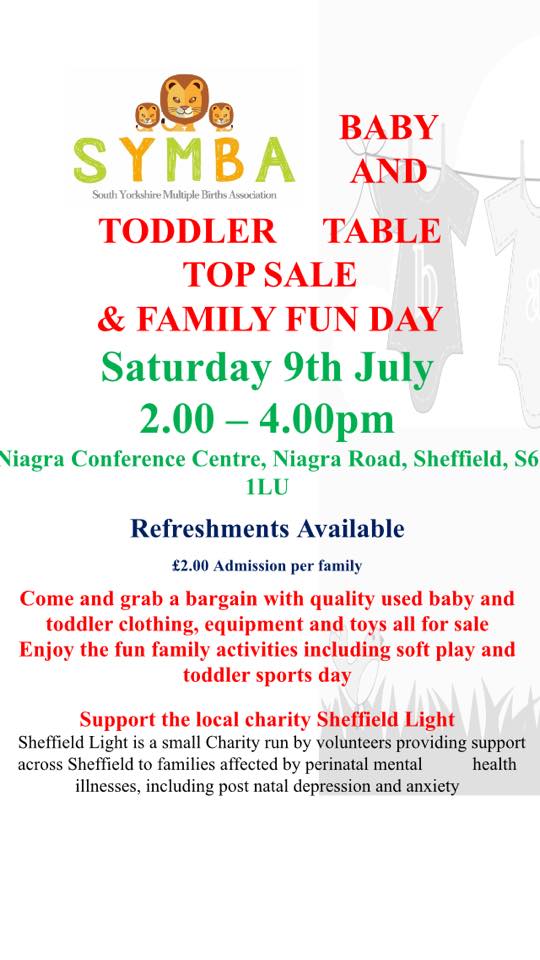 SYMBA278's tweet photo. Looking for nearly new clothes/toys?  Our table top sale &amp; family fun day on the 9th July #sheffieldissuper #atsopro https://t.co/RytnL5MozE