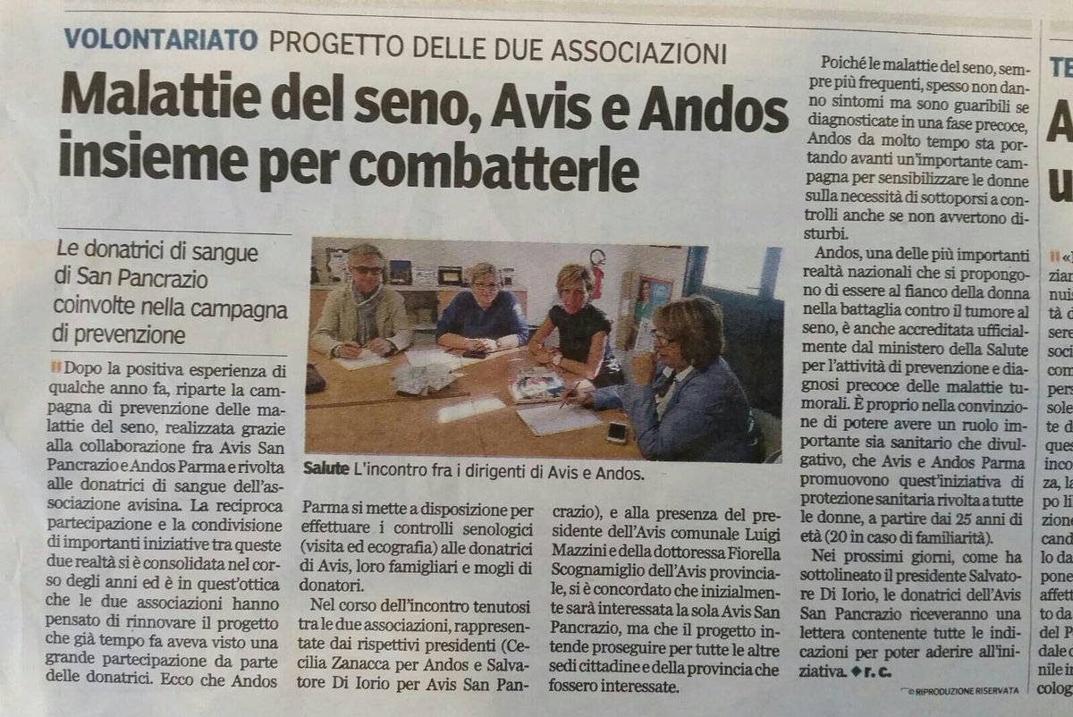 A.N.D.O.S. Parma onlus ed AVIS Parma