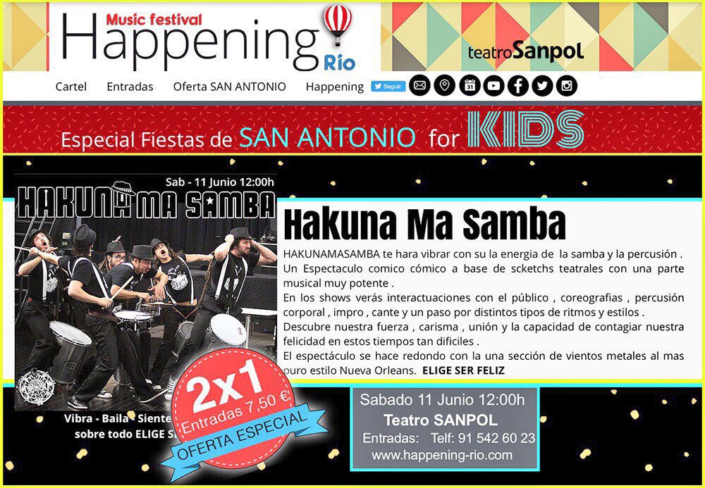 chechuga1's tweet photo. @Espectaculo_MAD @HappeningRio @Teatro_Sanpol #oferta #SanAntonio #NIÑOS #OFERTA #ROCK&roll #concierto #famiar https://t.co/r4Koph9oUS