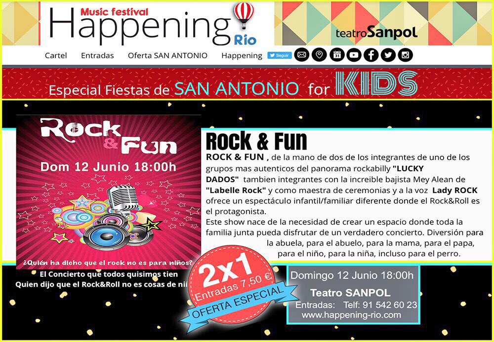 chechuga1's tweet photo. @conlafamily @HappeningRio @Teatro_Sanpol #oferta #SanAntonio #NIÑOS #OFERTA #ROCK&roll #concierto #famiar #musica https://t.co/g03K5Z9E54