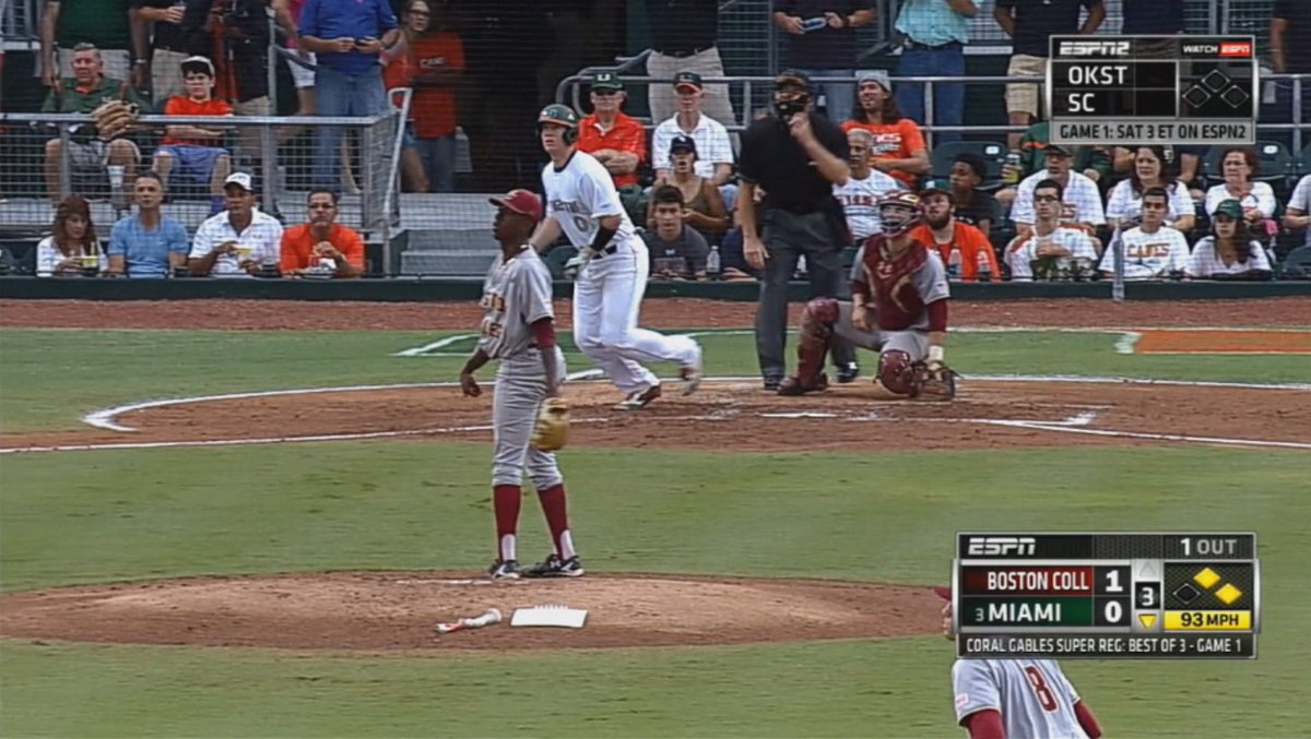 The Canes beat BC 12-7 and are now 1 win from the College World Series https://t.co/mnMMZMQD0r