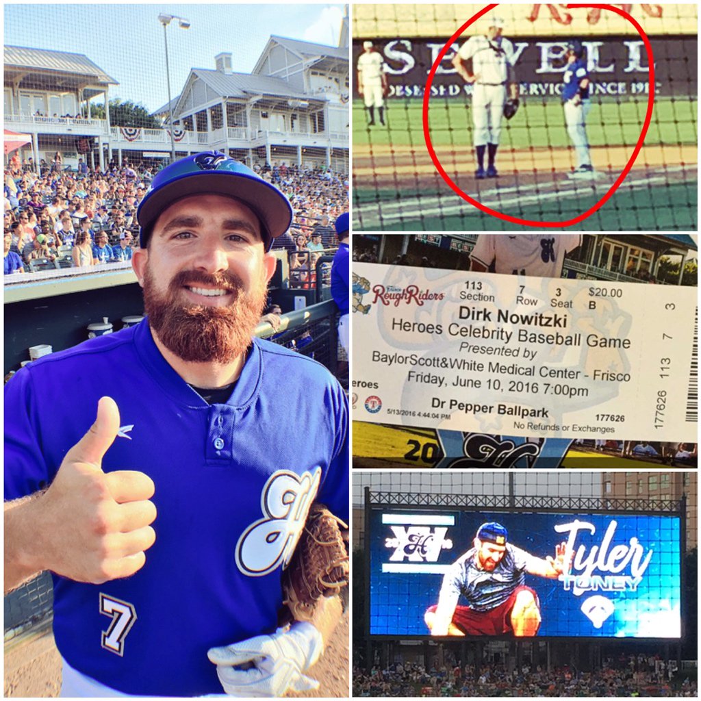 DudePerfect's tweet photo. Thanks to all who came out for Dirk's Heroes Celebrity Baseball Game &amp; cheered on @TylerNToney! @Swish41 is the MAN! https://t.co/rBvGaXv9MH