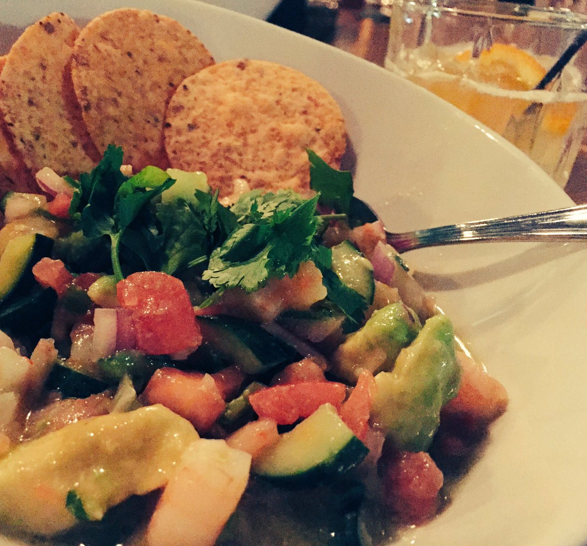 Shrimp Ceviche paired with a bourbon sour. Those go together right <a href="/DeliiciousTruck/">Deli-icious Truck</a>? Food until midnight!
