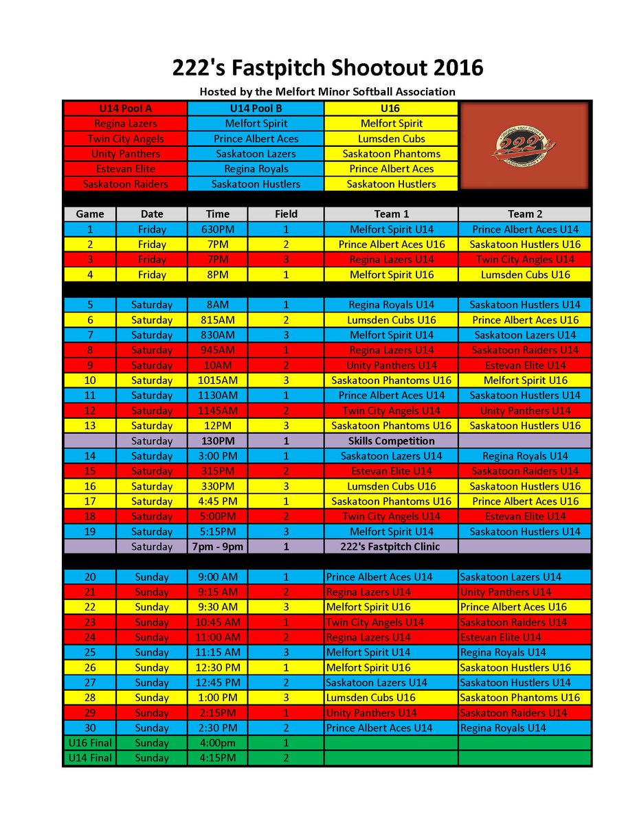 MMSA_Softball's tweet photo. MMSA 222 Fast Pitch Tournament Schedule  June 17-19 #FastPitch #Softball https://t.co/XfXlAeWDxa