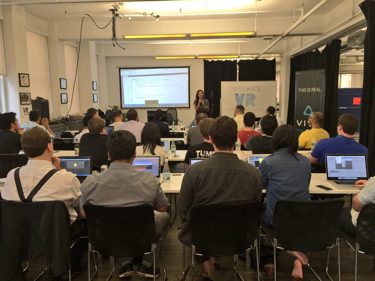 UploadVR's tweet image. Kicking off our VR Developer Weekend Workshop in NYC with an intro from Sophia of @allthingsvr! 
#VRWorkshop #VR