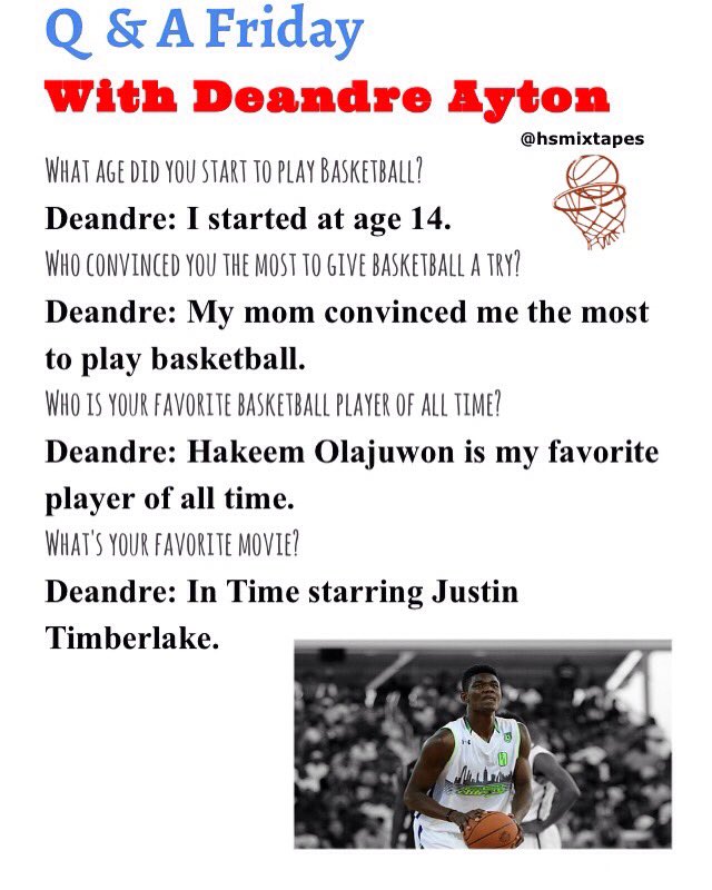 Hsmixtapes_'s tweet photo. Q &amp; A with Deandre Ayton, Number 1 player in the class of 2017 💯💯 @RealDeandreAy https://t.co/r8jcd4t8hb