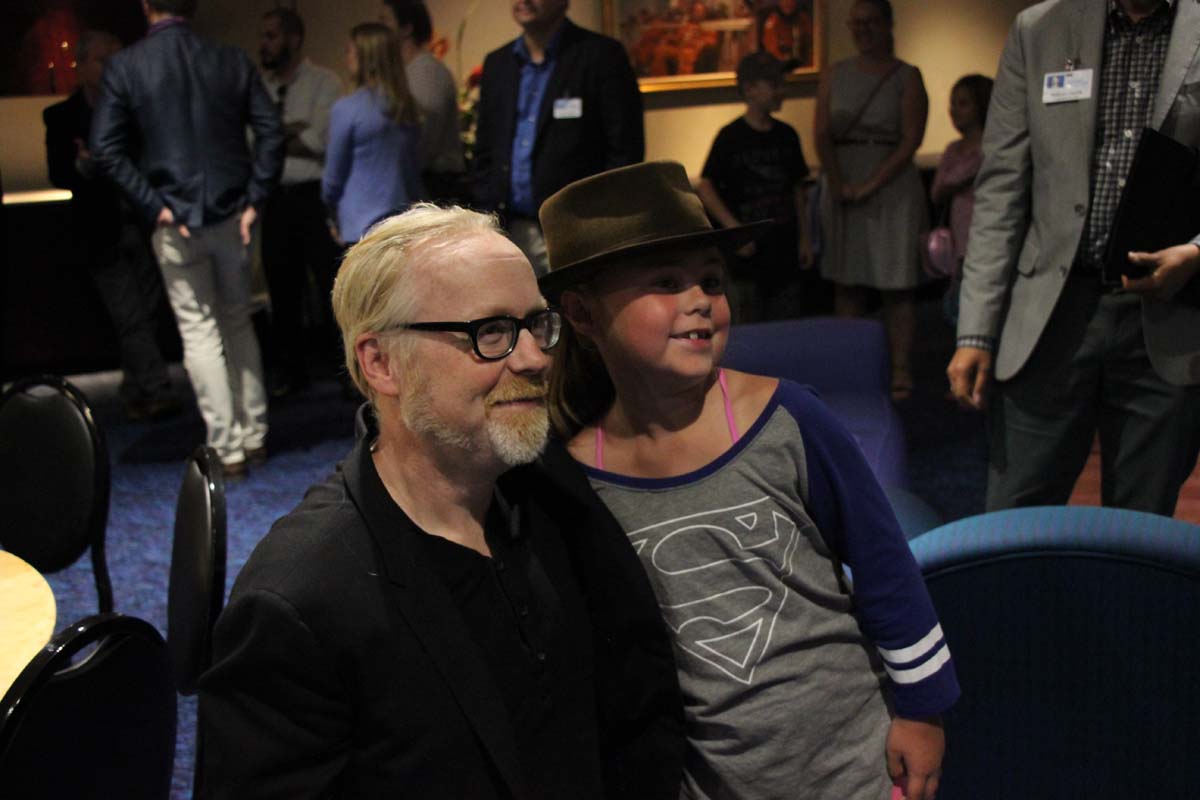 SpaceCenterHou's tweet image. .@donttrythis is sharing his experiences busting myths at our #MemberParty for MythBusters: The Explosive Exhibition