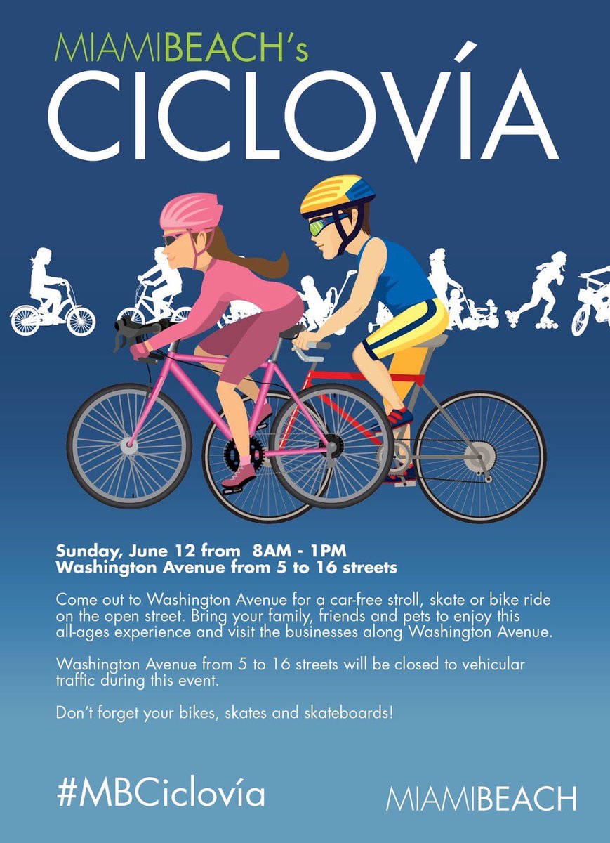 MiamiBike1's tweet photo. Let all join the #Ciclovía in #LaBicicleta #BikeMiamiBeach 🚲Cc. @MiamiBeachNews https://t.co/FabqJzI5uI