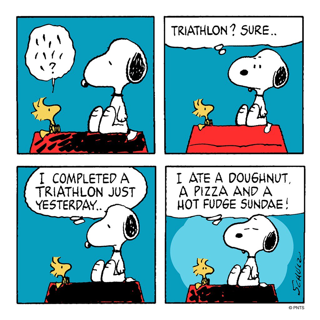 Snoopy's tweet image. The best triathlon! 🍩🍕🍨