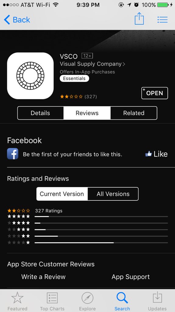 davidbird08's tweet photo. @vsco Your App Store ratings are at an all-time low. When will you listen to your customers' feedback? https://t.co/csYpHuXGlT