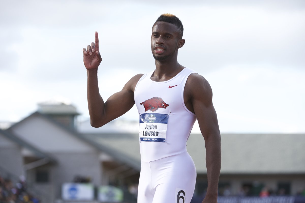 Only Jesse Owens has more titles at a single #ncaaTF Champ than Jarrion Lawson with wins in the 100, 200, LJ