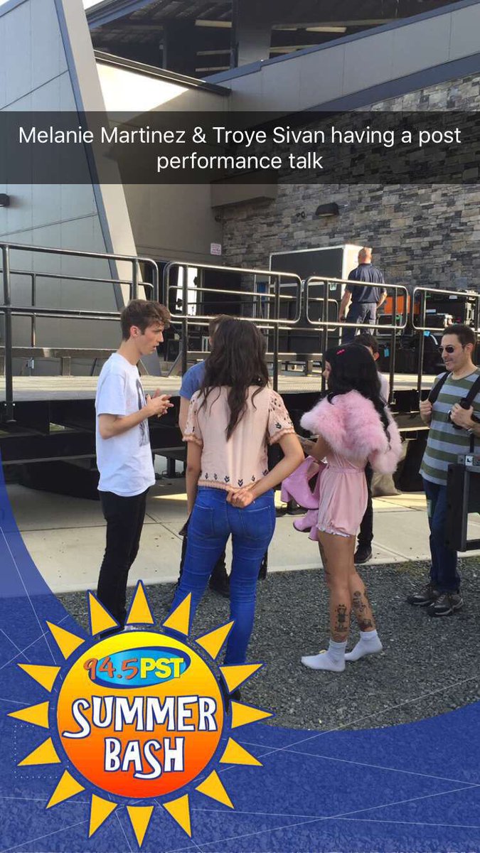 PopCrave's tweet photo. Troye Sivan, Camila Cabello and Melanie Martinez today at the @945pst #pstsummerbash on snapchat. https://t.co/tsmmC1AKJF