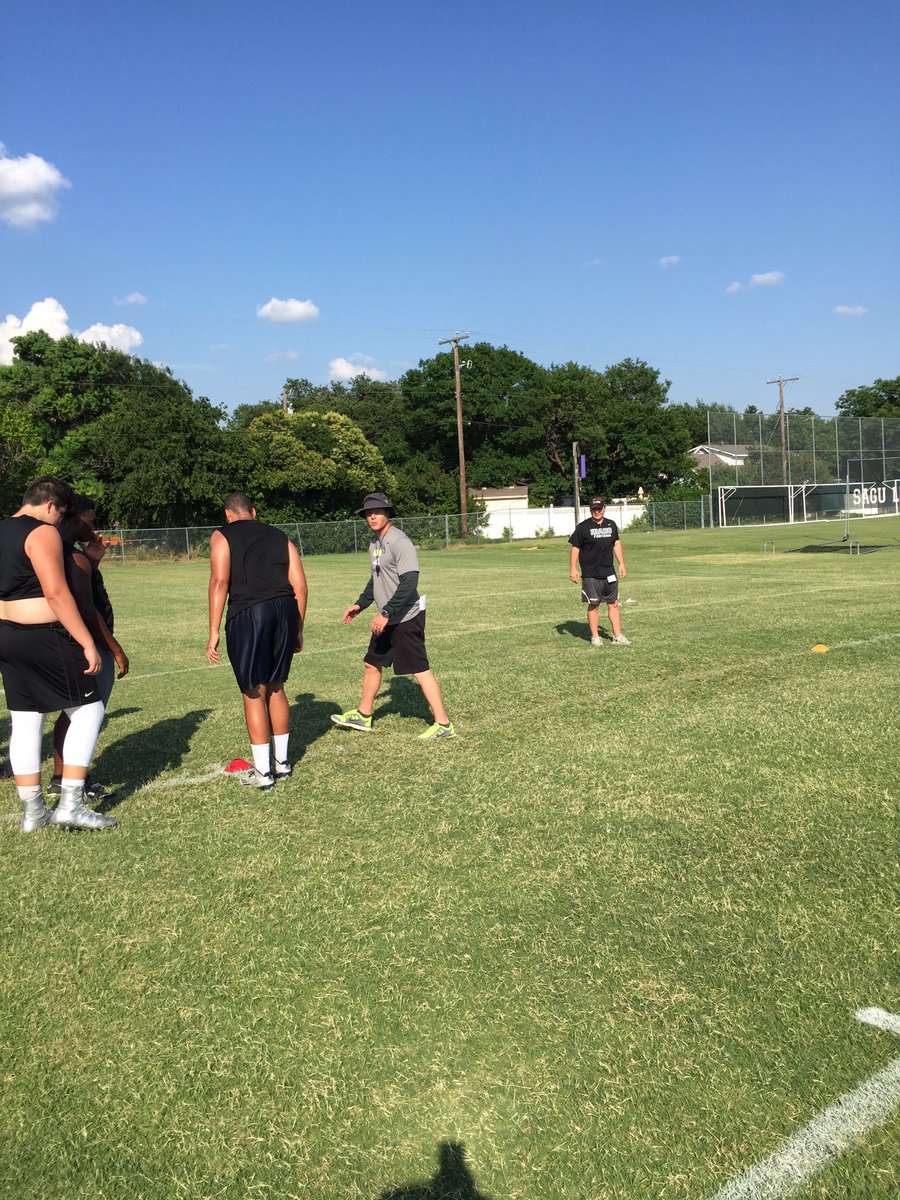 Head coach Frank Tristan got after it with the LB's today! @sagu_football #SWEFC