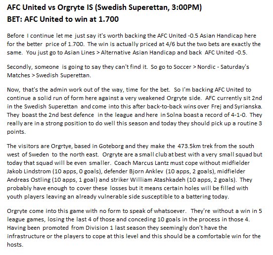 TippingTony's tweet image. ⚽️⚽️ #BetOfTheDay ⚽️⚽️

🌟🌟🌟 AFC United to win

PAYS 1.700 HERE ➡️ bit.ly/bet-inplay 

LIKE if you're on!