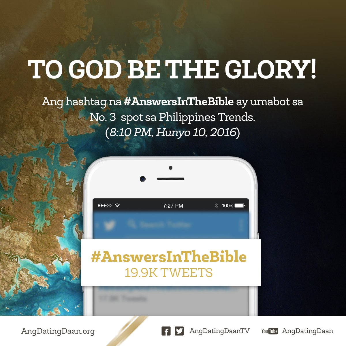 AngDatingDaanTV's tweet photo. Ang hashtag na #AnswersInTheBible ay umabot sa 3rd spot sa PH Trends (8:10 pm, Hunyo 10).

To God be the glory! https://t.co/NvQkRUDNva