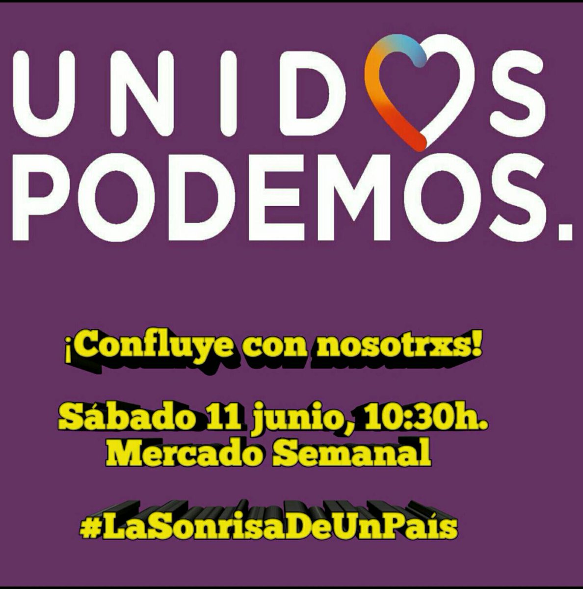 aguilaspuede's tweet photo. ¡Confluye con nosotrxs! Ven a la Mesa Informativa: sáb. 11 de junio,10:30h, Mercado Semanal. #LaSonrisaDeUnPaís https://t.co/fa4IAmJ5Mv