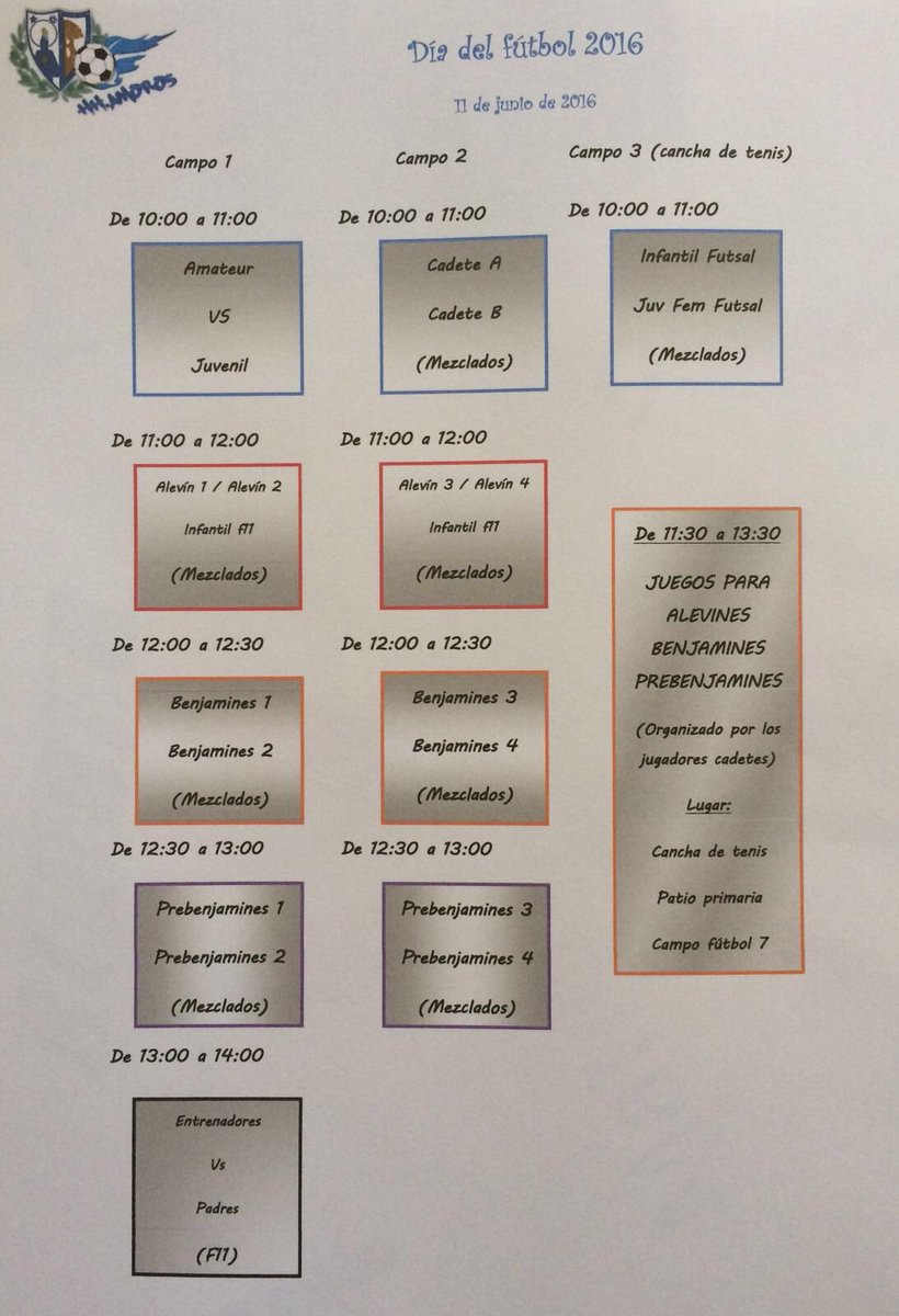 Desde las 10:00 hasta las 14:00 habrá partidos de fútbol de todas las categorías.