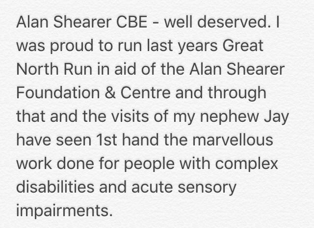Alan Shearer CBE - well deserved #alanshearerCBE #alanshearerfoundation #alanshearercentre