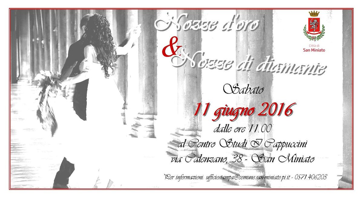 ComuneSMiniato's tweet photo. Tanti auguri alle coppie del @ComuneSMiniato che nel 2016 festeggiano 50 e 60 anni di #matrimonio Oggi li celebriamo https://t.co/ygpkmvLQFR