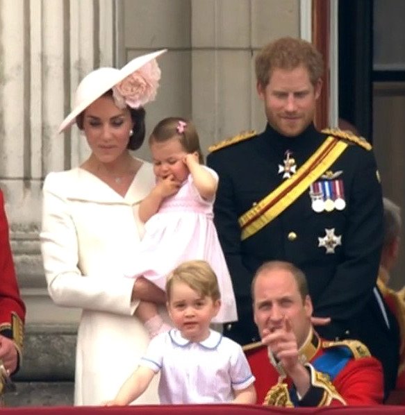 britishroyals's tweet photo. Prince George is wearing the same outfit that William wore to Harry's christening in 1984 #TroopingtheColour https://t.co/nhVvG4Uamw